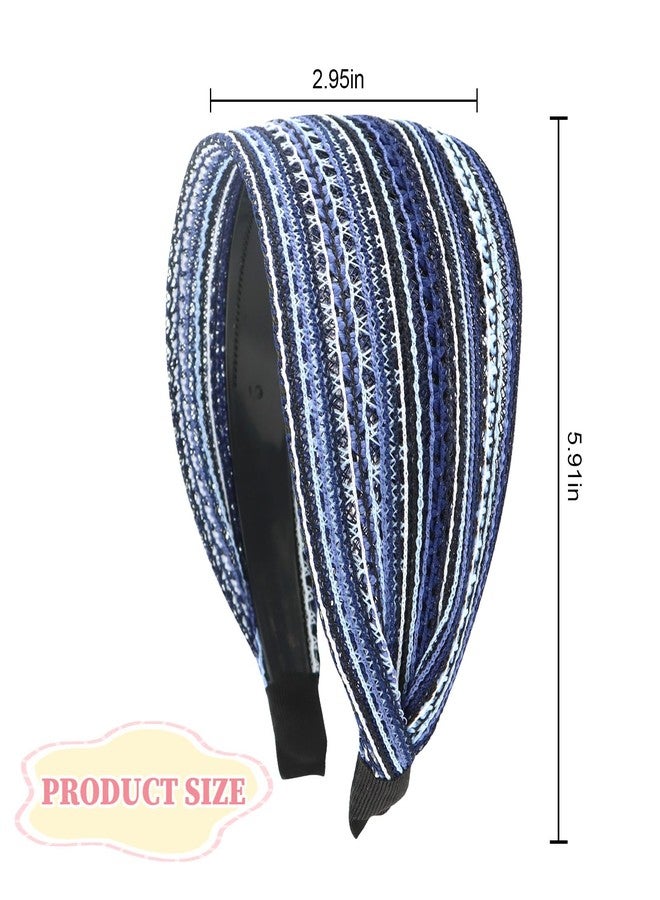ACO-UINT Boho Headbands, Non-slip Wide Headbands for Women, Teeth Fashion Hairbands Hair Accessories for Women Girls (Blue, 1 Count) - Image 2
